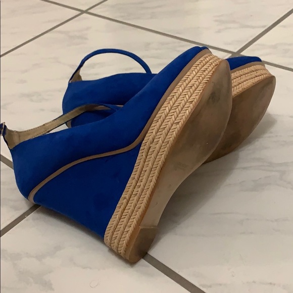 Royal blue suede espadrille wedges - Picture 3 of 3
